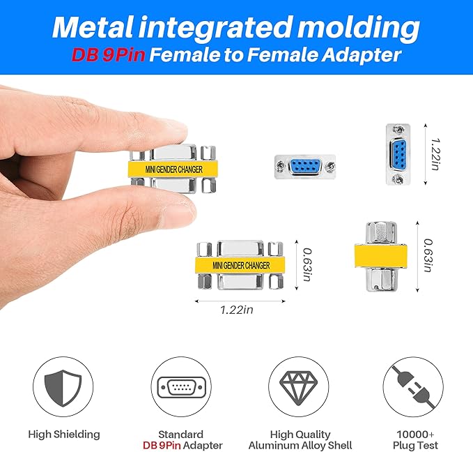 9-Pin DB9 Coupler 2 Pack, 9-Pin DB9 Female to Female Adapter Connector, Mini Gender Changer Extender Support 1080P Full HD-RS232 Serial Cable Coupler for Data Transfer