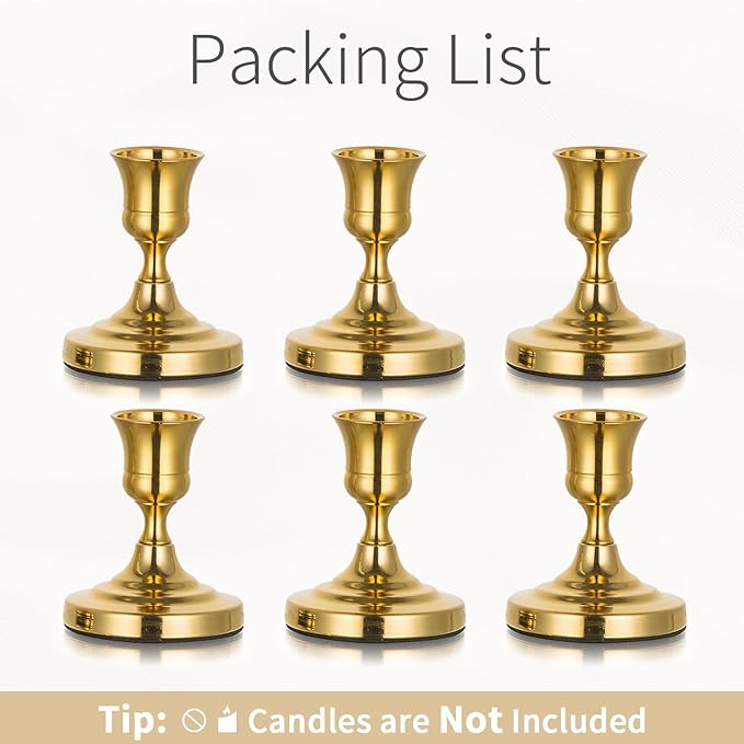 Gold Taper Candle Holder Vintage: Small Candlestick Holders Metal Candle Sticks Holder Decor Antique Decoration for Dinning Table Mantel Wedding Centerpieces Christmas Party Set of 6
