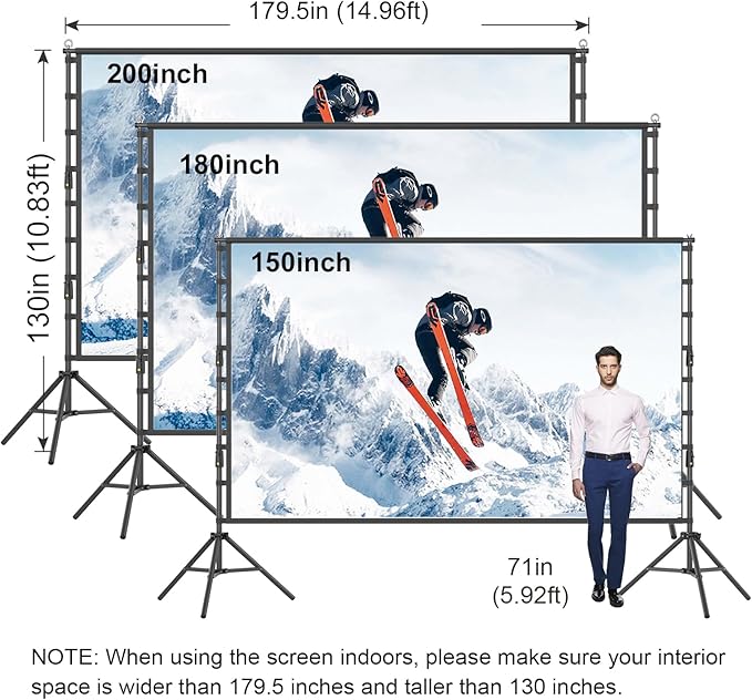 Outdoor Projector Screen and Stand，180-in Portable Projector Screen 15 FT Large Projection Screen，16:9 4K HD Rear Front Wrinkle-Free Movie Screen with Carry Bag for Backyard,RVing Night,Party