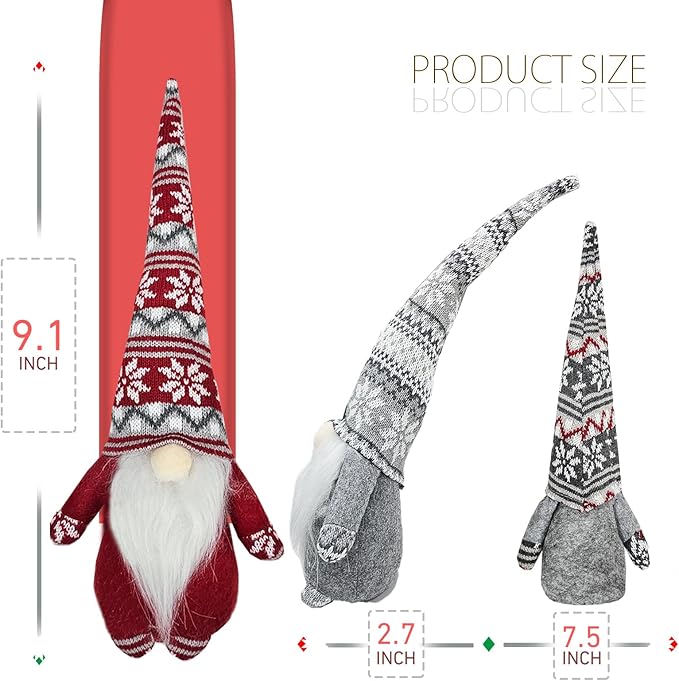 Gnome Christmas Ornaments, Handmade Swedish Tomte Gnomes Plush Scandinavian Santa Elf Table Ornaments Christmas Decoration Home Decor (Wool Snowflake, Set of 3)
