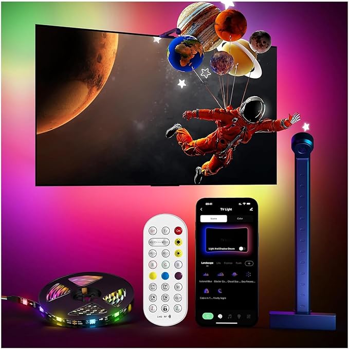 RadiantFlux Smart TV LED Backlight,12.5ft LED Strip Light,LED Light for 40-60 Inch TV,Lights Sync with Screen and Music, Remote Control and Smart APP Control,Smart Lighting for Movies,Games