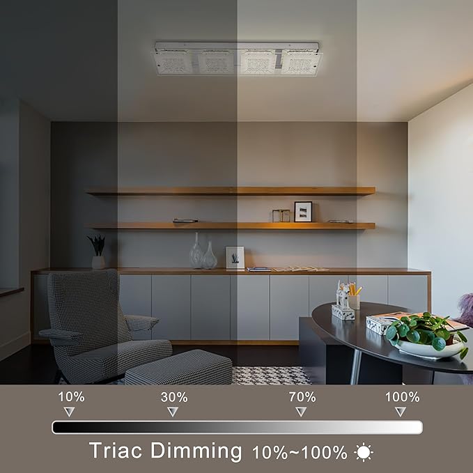 Flush Mount Ceiling Light Crystal Ceiling Light Fixture 24IN Long Rectangle Lighting Fixtures Ceiling Dimmable LED Ceiling Lights for Kitchen, Bathroom, Hallway, Living Room