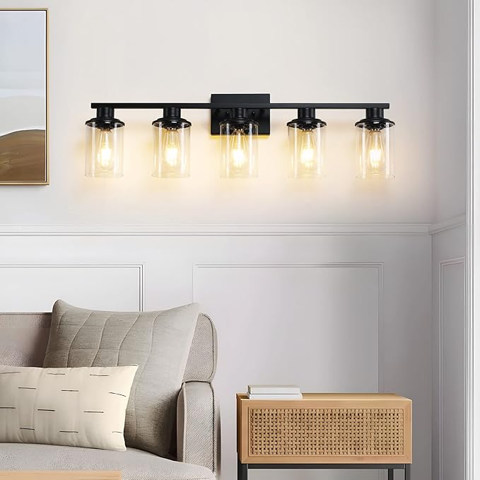 Black Bathroom Vanity Light Fixture 5-Light Vanity Lights for Bathroom Lighting Wall Sconce Lamp