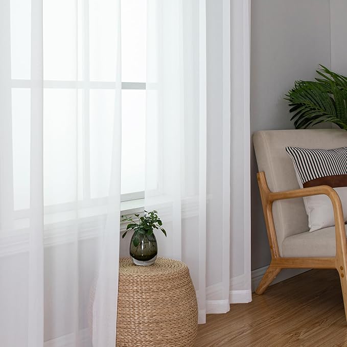 Aiyufeng Long Sheer White Curtains - Transparent Light Weight Soft Window Treatment Curtain Panels with Rod Pocket Top for Patio Door/Living Room (W42 x L90, 2 Panels)