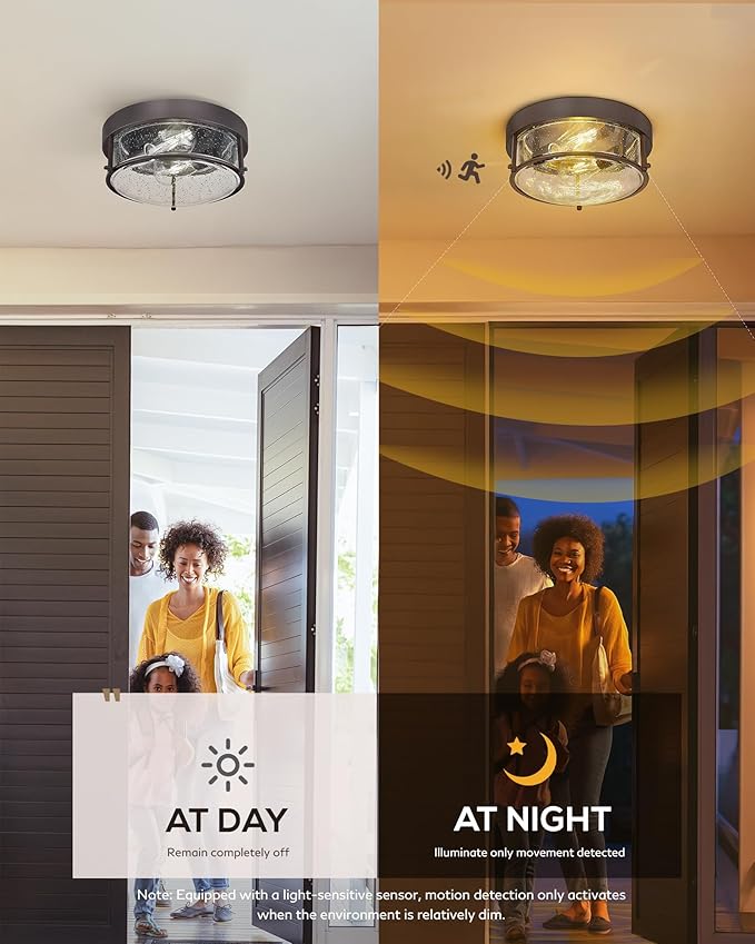FEMILA Motion Sensor Outdoor Ceiling Light, Oil Rubbed Bronze Flush Mount Light Fixture, Farmhouse Porch Ceiling Lights Outdoor, 12" Kitchen Lighting Fixtures Ceiling Mount, 4FTJ22-F-SE ORB