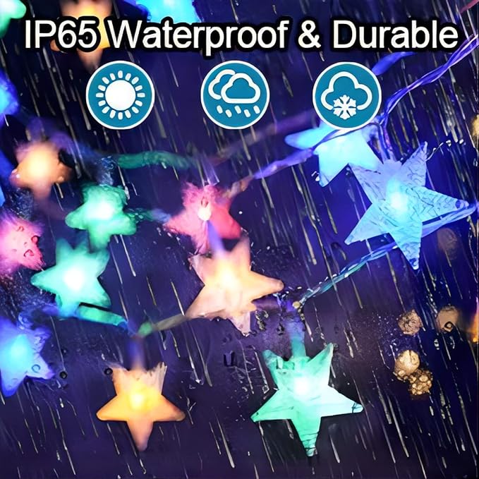 LAMPDREAM Abkshine 25Ft 50LEDs Battery Powered Star Fairy Lights, 8 Modes Warm White Color Changing LED Star String Lights for Wedding, Christmas, Birthday, Halloween, Mother Day