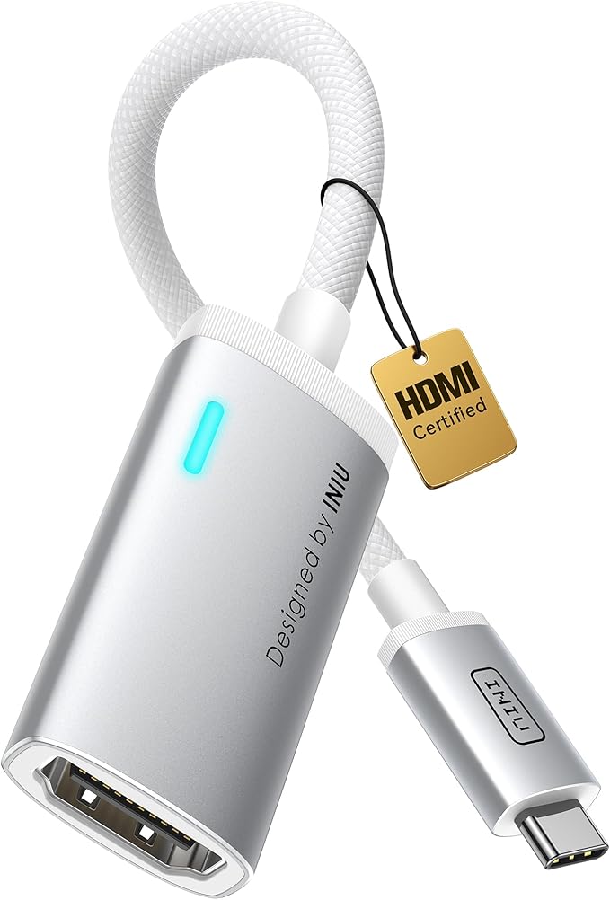 INIU USB C to HDMI Adapter (4K@60Hz), USB-C Adapter (4K HDMI), for MacBook Pro, MacBook Air, iPad Pro, iMac, iPhone 17 16 Pro Max, Pixelbook, Surface Pro, Dell, XPS, Galaxy, White