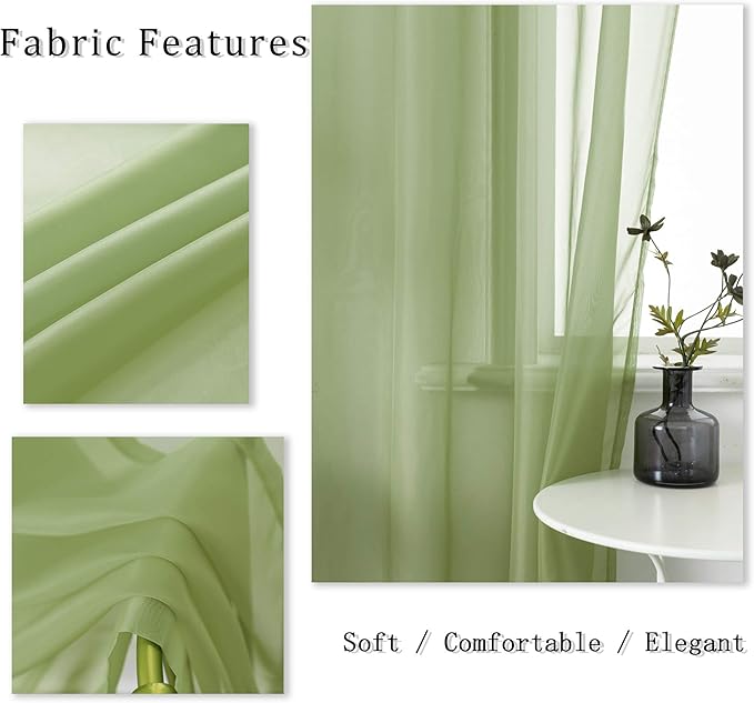 DUALIFE Sage Green Sheer Curtains 96 Inch Length for Living Room 2 Panels Set Grommet Curtain-Light Filttering Drapes St Patric Day Curtains 52x96 Inches Long (Light Green)