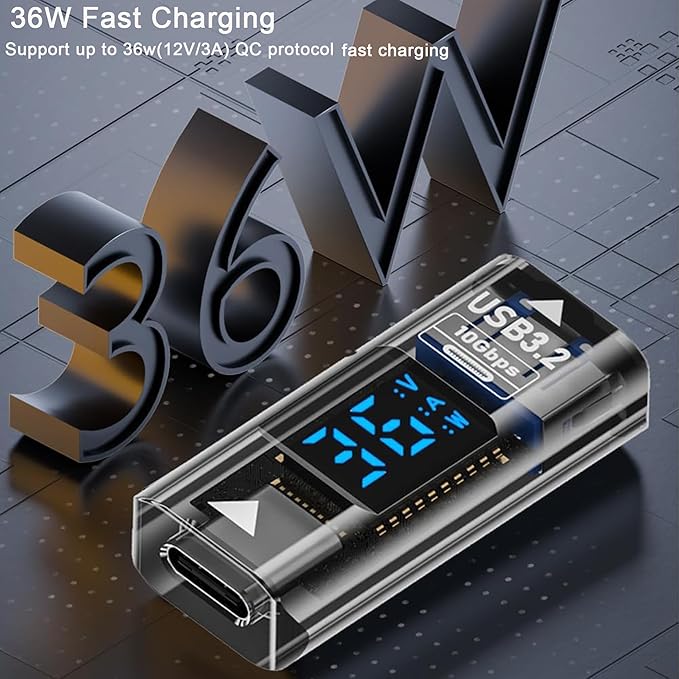 USB to USB C Converter Type C Expander with Digital LED Display,36W/10Gbps USB C Female to USB 3.2 Female Connector for PC,Fast Charging and Data Transfer,for PC,Laptop,Mobile Phone