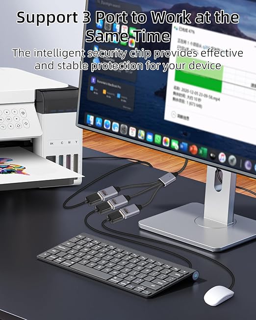 USB A Splitter Cable 3 Port 1 Male to 3 Female,1 in 3 Out USB Extender Hub Data & Power Charging USB 2.0 Extension Cable for Car,Laptop,Keyboard,Mouse(25CM)
