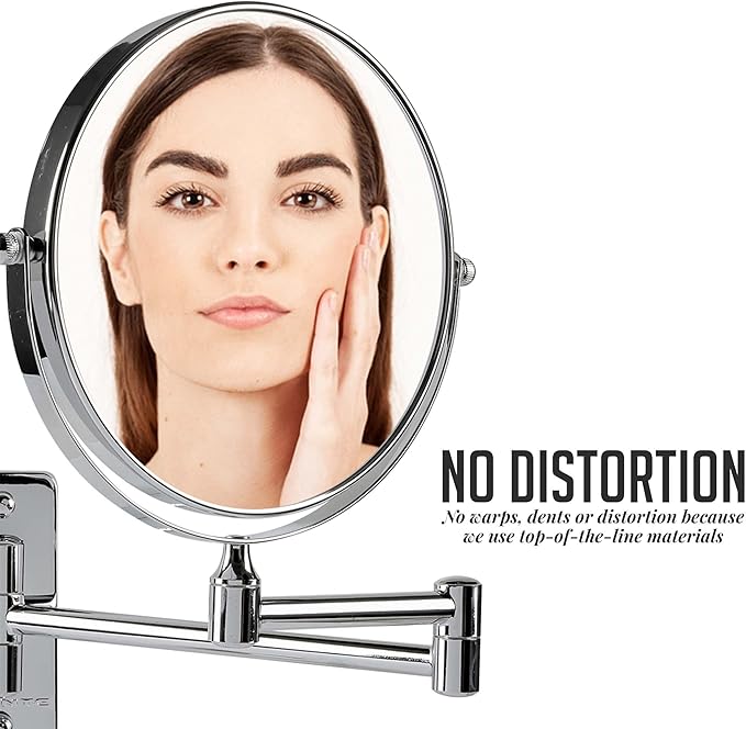 OVENTE 7" Wall Mounted Makeup Mirror with 1X/7X Magnification, Double Sided Magnifying Round Bathroom Vanity Mirror, 360° Swivel Design, Extendable and Folding Arm, Polished Chrome MNLFW70CH1X7X