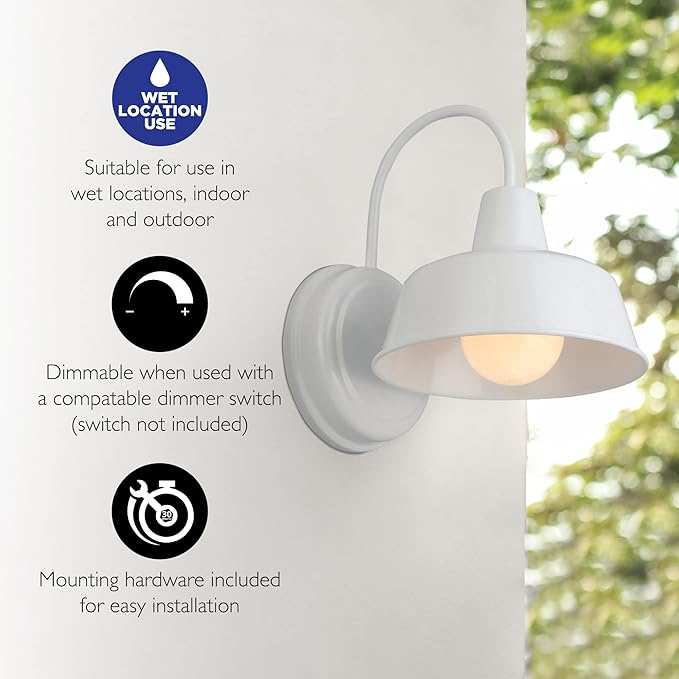 Design House Mason 1-Light Indoor/Outdoor Wall Light with Metal Shade, Dimmable, Wet Rated for Porch, Patio, and Garage, 579359