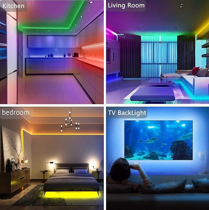 Tenmiro 65.6ft Led Strip Lights, Ultra Long RGB Color Changing LED Light Strips Kit with 44 Keys Ir Remote Led Lights for Bedroom, Kitchen, Home Decoration