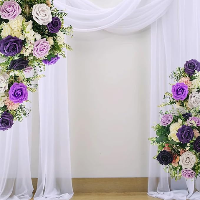 Artificial Fake Flowers 25pcs Roses, Shade of Purple Foam Rose Faux Flower for DIY Wedding Bouquets Bridal Shower Centerpieces Floral Arrangements Party Tables Home Decorations
