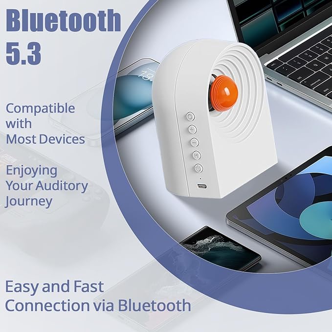 Sleep Aid & Focus White Noise Machine – 8 Soothing Sounds & 4 Ambient Lights | 12H Playtime,Bluetooth for Travel & Office, Sleek Desk Gift,White