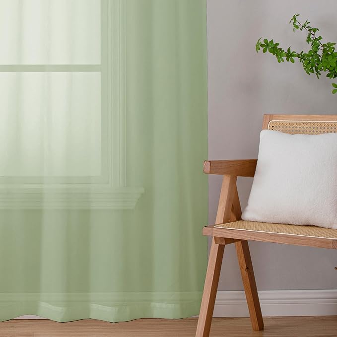Aiyufeng Light Green Sheer Curtains 63 Inch Length 2 Panels Set for Living Room, Light Filtering Green Window Sheers Drapes for Bedroom, Each 42" W x 63" L