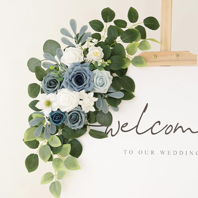 Artificial Flowers Decorations Pack of 2,Centerpieces for Wedding Reception Backdrop Decoration, Floral Decor Wall Home Entryway OutdoorDecorations (Serene Dusty Blue)