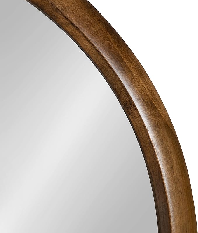 Kate and Laurel Pao Midcentury Modern Round Wood Wall Mirror; 28 Inch Diameter; Walnut; Decorative Circle Mirror with Warm Wood Finish for Robust Wall Decor