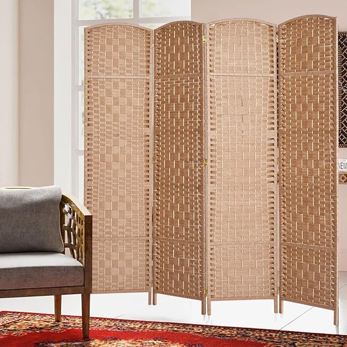 Rose Home Fashion Room Divider, 6 ft Tall Room Dividers and Folding Privacy Screens, 16in Privacy Screen 4 Panel Natural Space Temporary Wall Foldable Partition Separation