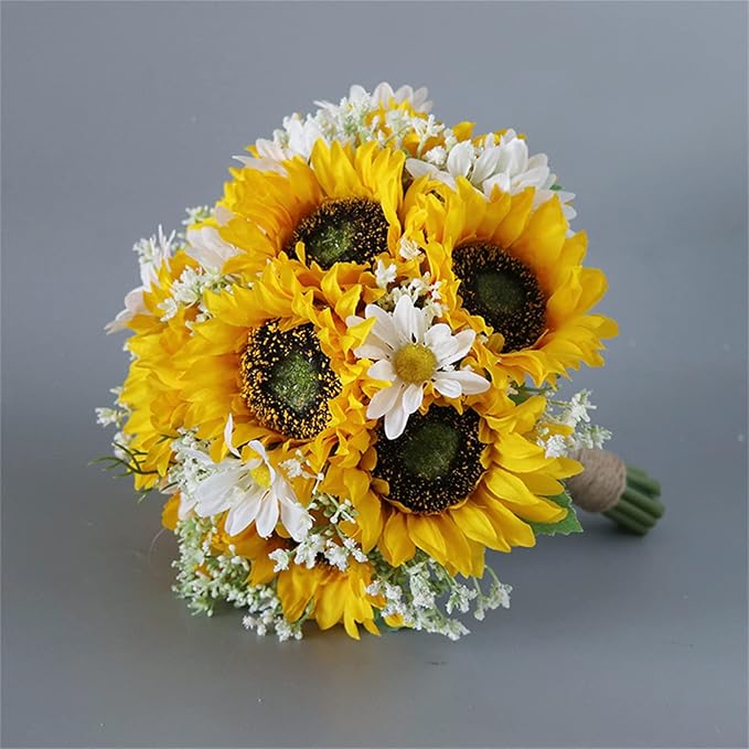 Wedding Bouquet for Bride Bridesmaid, Artificial Sunflower Bouquets for Wedding Church Bouquet Home Decoration