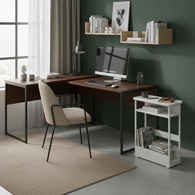 Narrow Side Table,3-Tier Slim End Table with Storage Shelf,Modern Sofa Table Thin Side Table for Narrow and Small Spaces, Skinny Bedside Table Small Nightstand with Magazine Rack Space Saving/White