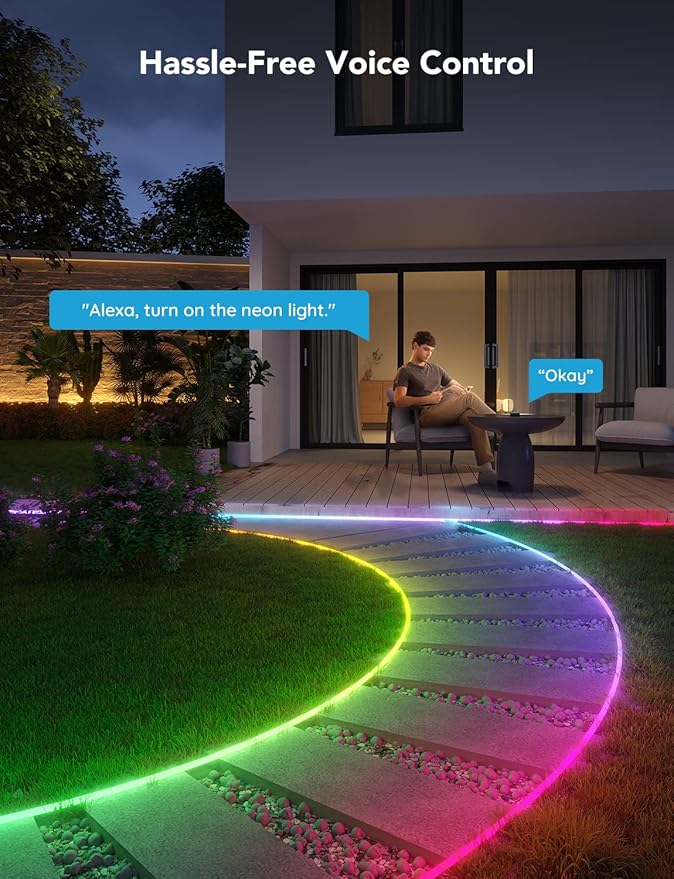 Govee Outdoor Neon Rope Lights, 65.6ft RGBIC IP67 Waterproof Outdoor Decorations with 64 Scene Modes, Music Sync, Flexible LED Outdoor Lights, Outdoor Lights Work with Alexa, Google Assistant