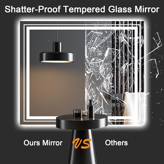 LED Bathroom Mirror, 55"X36" with Front and Backlit, Anti-Fog, Large Bathroom Vanity Mirror for Wall, Memory Function, Stepless Dimmable, Tempered Glass (Horizontal/Vertical)