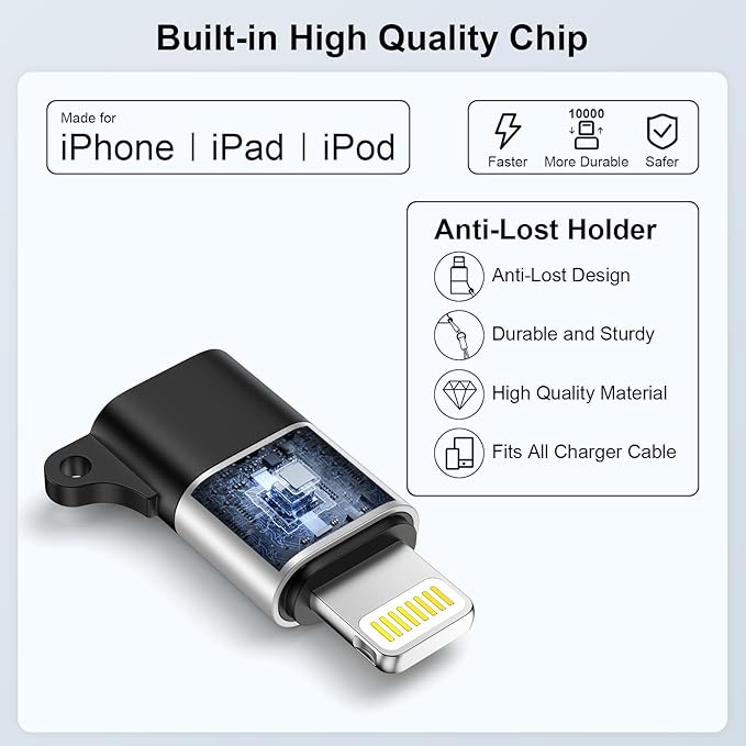 2 Pack USB C to Lightning Adapter for iPhone 14 13 12 11 X XR XS Max SE 8 7 6 AirPods, [Apple MFi Certified] Lightning to USB Type C Adapter Cable Adaptor PD Fast Charging +Data Sync,NOT for Audio/OTG