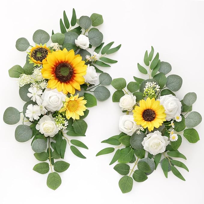 Artificial Flowers Decorations Pack of 2,Centerpieces for Wedding Reception Backdrop Decoration, Floral Decor Wall Home Entryway OutdoorDecorations (Sunflower)