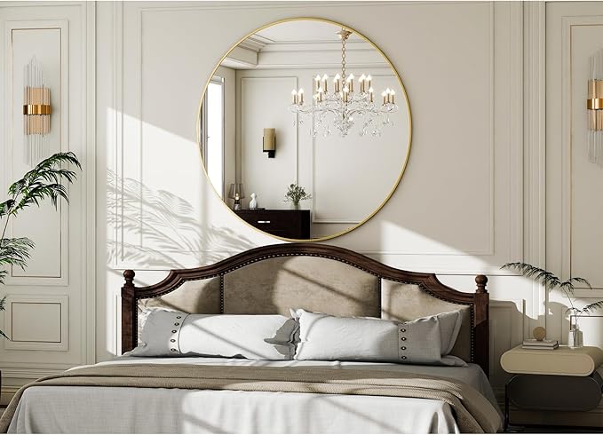 HARRITPURE 48 Inch Round Mirror, Gold Circle Bathroom Mirror, Modern Aluminum Alloy Frame Large Vanity Wall Mirror for Living Room, Bedroom, Entryway