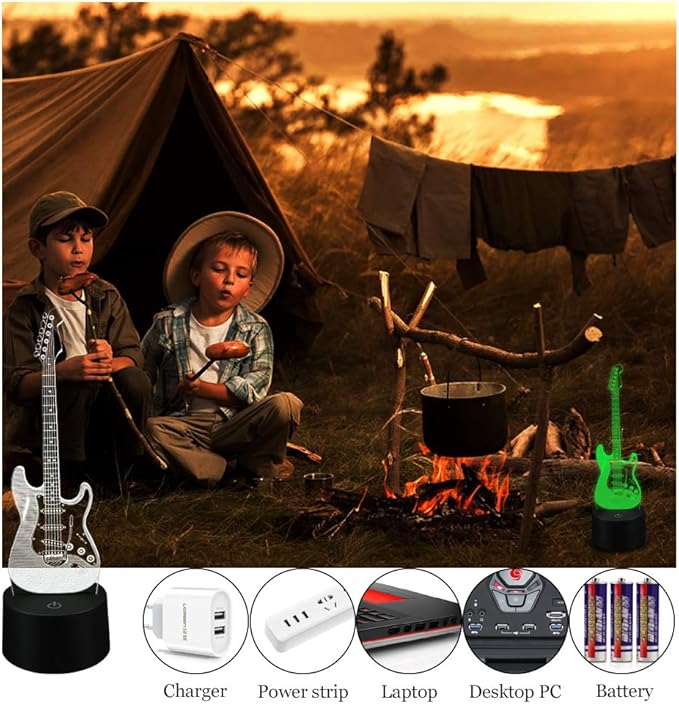 AZIMOM 3D Illusion Lamp Electric Guitar Remote Control 16 Colors Night Light for Kids Smart Touch Bedside Lamps Bedroom Decoration Boys & Girls Women Birthday Gifts