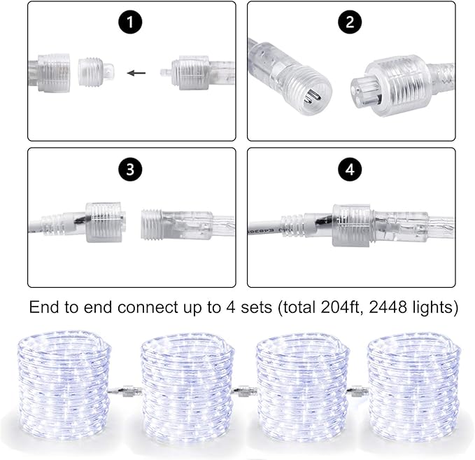 Brizled Rope Lights, 51ft 612 LED Christmas Rope Lights, 120V Plugin Christmas Tube Light Connectable, Waterproof Cool White Indoor Outdoor Tube Light Flexible for Holiday Garden Yard Corridor Patio