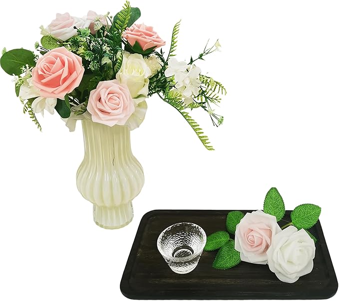 Artificial Flowers 25pcs Roses, Shade of Peach Foam Fake Rose Faux Flower for DIY Wedding Bouquets Bridal Shower Centerpieces Floral Arrangements Party Tables Home Decorations