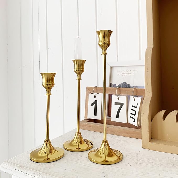 12PCS Brass Candlestick Holders Gold Candle Holders Taper Candles Holders Decorative for Thanksgiving Day Christmas Dinning Wedding Party Anniversary Home Decor.