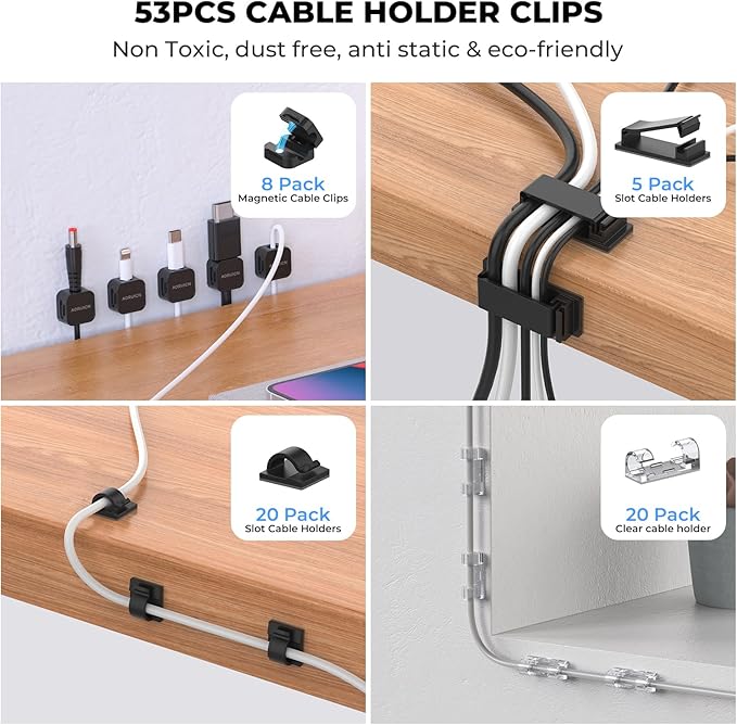 Cable Management Organizer Kit, Desk Cable Organizer, Cable Management Under Desk, Wire Management and Cord Organizer for Home, Office, Standing Desk