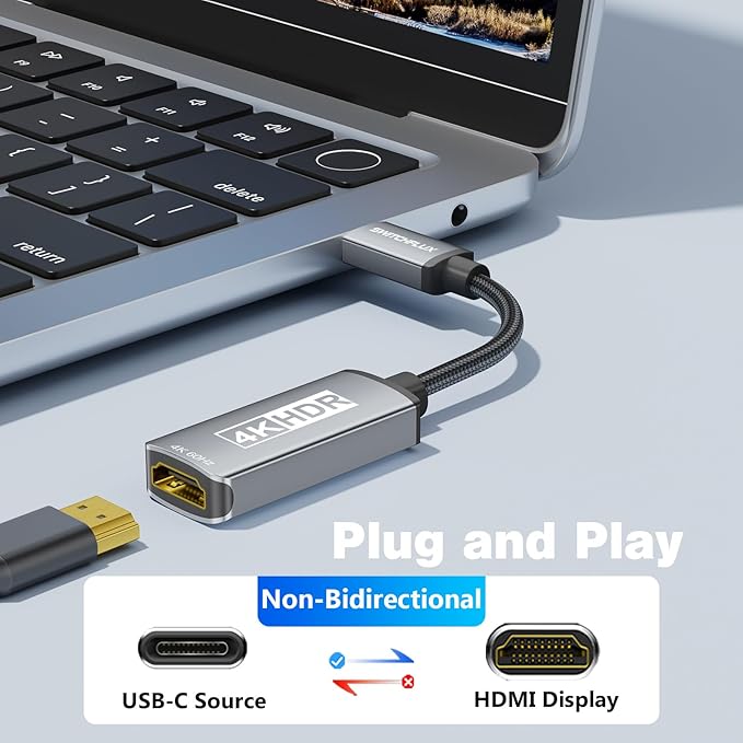 USB C to HDMI Adapter (4K 60Hz), USB Type C to HDMI Cable Adapter [Thunderbolt 3/4/5 High Speeds] Converter Compatible with iPhone 15/16, MacBook Pro/Air, iPad, Galaxy S24/S23