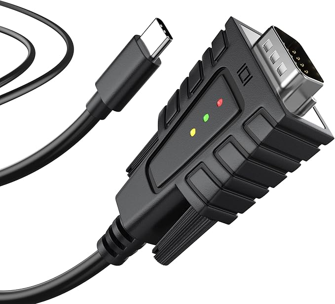 DriverGenius SerialEdgeX | USB-C to Serial RS232 DB9 Adapter Cable with 3 x LED Indicators - Prolific PL2303GC - Compatible with Windows 11, macOS 15, Linux (USB232A-B-C, 3ft/1m)