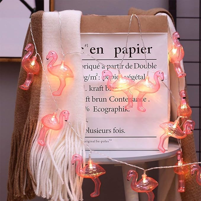 DomeStar 10Ft Pink Flamingo String Lights - LED Battery Operated Fairy Lights, Outdoor Patio Decor for Garden, Poolside, Tropical Hawaiian Luau Party Decor