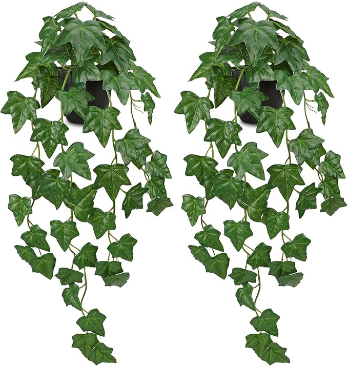Set of 2 Fake Ivy Plant for Home Decor Indoor Silk Artificial Hanging Plant 25" Fake Ivy Vine Faux Ivy Leaves for House Room Indoor Outdoor Home Shelf Office Plant Decor