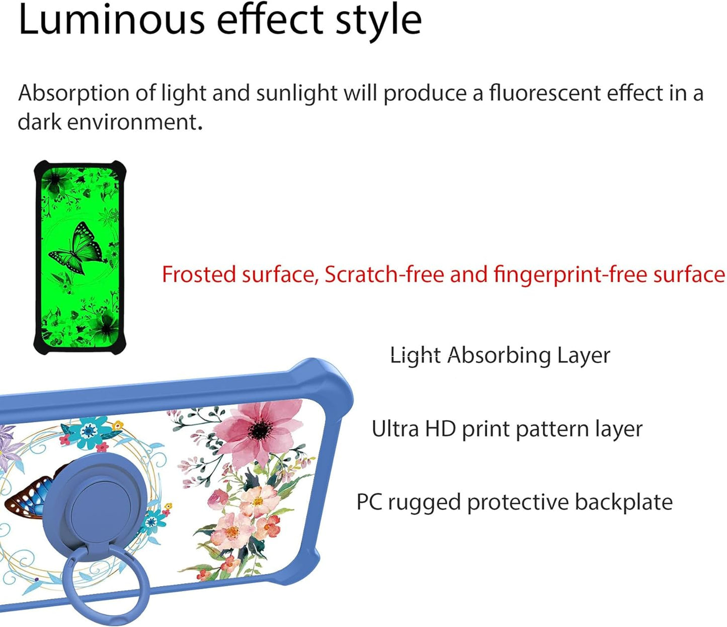 jioeuinly Nuu A23 Plus S6304l Case, Compatible with Tempered Glass Screen Protector, Ring Support, Luminous Effect,