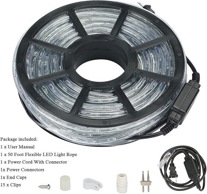50Ft LED Rope Lights, Cuttable LED Strip Lights Outdoor Waterproof Decorative Lighting for Indoor/Outdoor Decorations,Eaves,Backyards Garden,Party and Bedroom Decorations(Warm White)