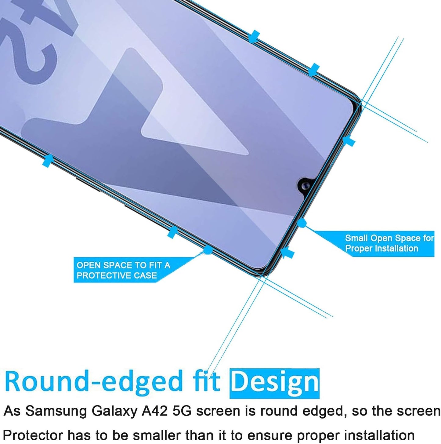 NEW'C 3 Pack Screen Protector for Samsung Galaxy A42 5G, Galaxy M12, Tempered Glass, Case Friendly, Bubble Free