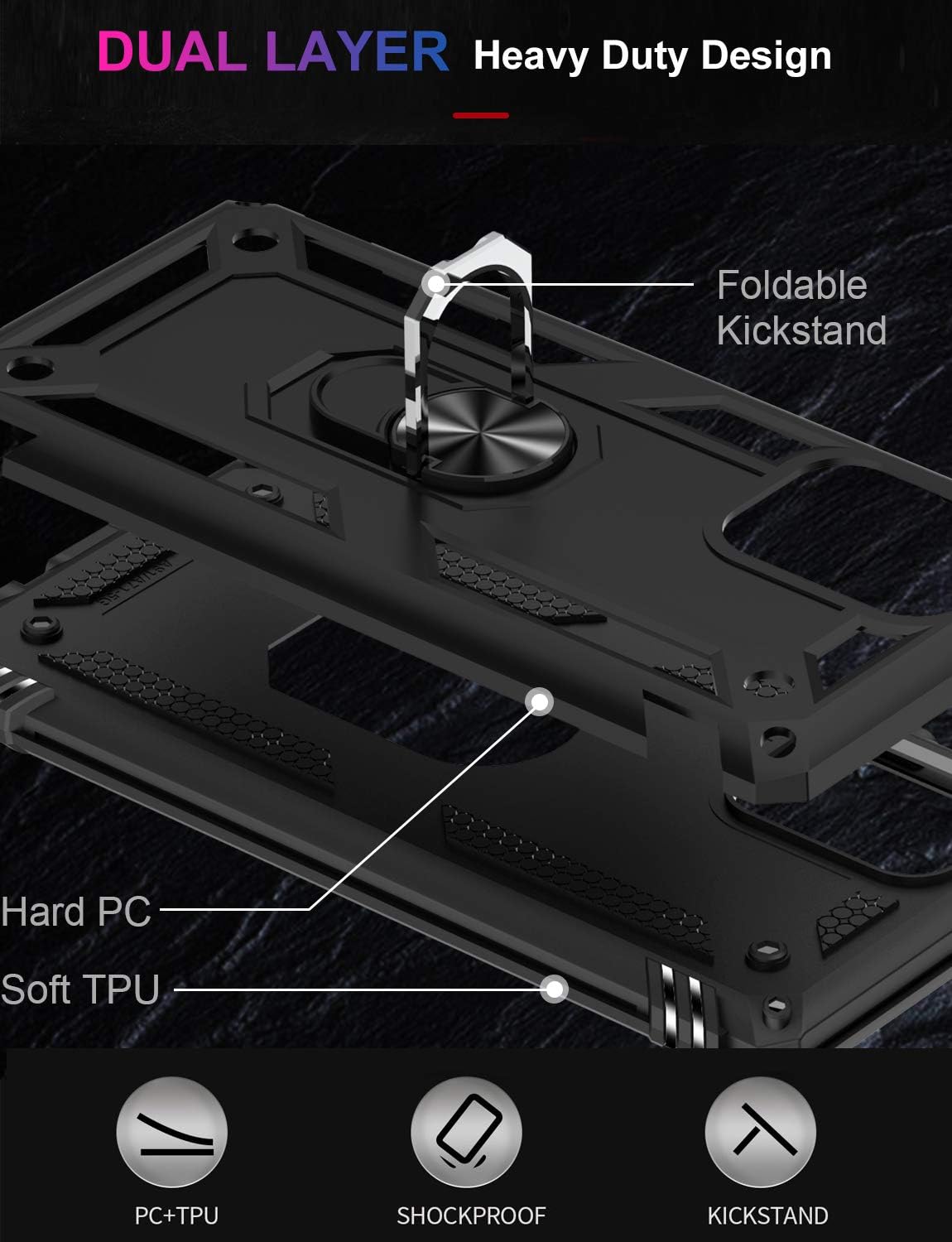 LUMARKE Galaxy A71 5G Case with Screen Protector, Military Grade Protective Phone Cover with Magnetic Ring Kickstand,
