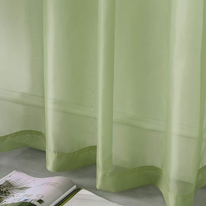 DUALIFE Sage Green Sheer Curtains 84 Inch Length for Living Room 2 Panels Set Grommet Curtain-Light Filttering Drapes St Patric Day Curtains 52x84 Inches Long (Light Green)
