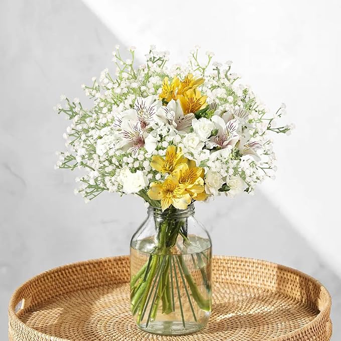 N&T NIETING Babys Breath Artificial Flowers Bulk, 15Pcs Fake Gypsophila Bouquet Flowers Real Touch Faux Babies Breath Arrangement for Wedding Floral Party Home Centerpieces Vase Decoration, White