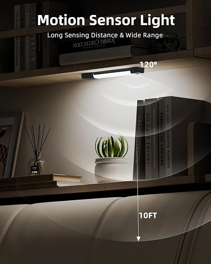 EZVALO Under Cabinet Lighting, Wireless Closet Lights, 30 LED Rechargeable Motion Sensor Light, Dimmable, 3 Color Temperatures, Counter Lights for Kitchen, Pantry, Bedroom, Wardrobe(3 Pack, Black)