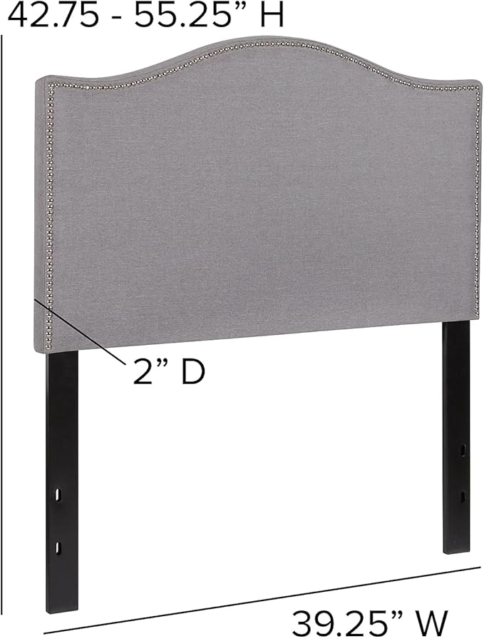 Flash Furniture Lexington Upholstered Twin Size Headboard with Accent Nail Trim in Light Gray Fabric