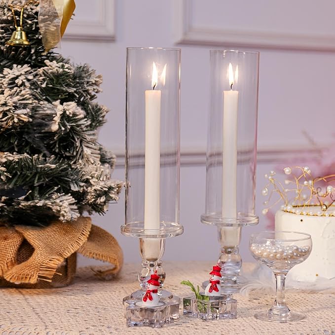 Hurricane Candle Holder Glass Taper Hurricane Clear Tall Candlestick Candles Holders Table Centerpiece Wedding Party Dining Event Home Decor (6)