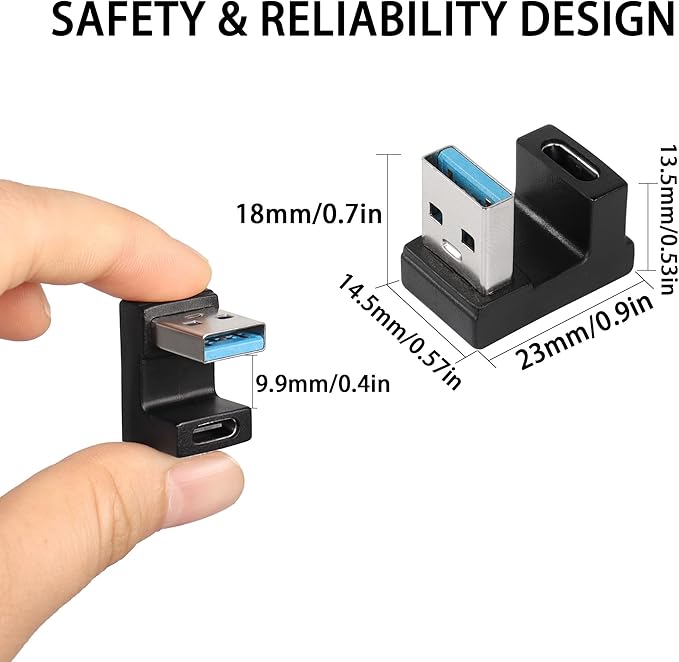 QIANRENON U-Shape USB 3.1 to USB C Adapter 180 Degree USB A3.1 Male to Type C Female Coupler Connector 10Gbps Support Data Transfer OTG 2Pcs
