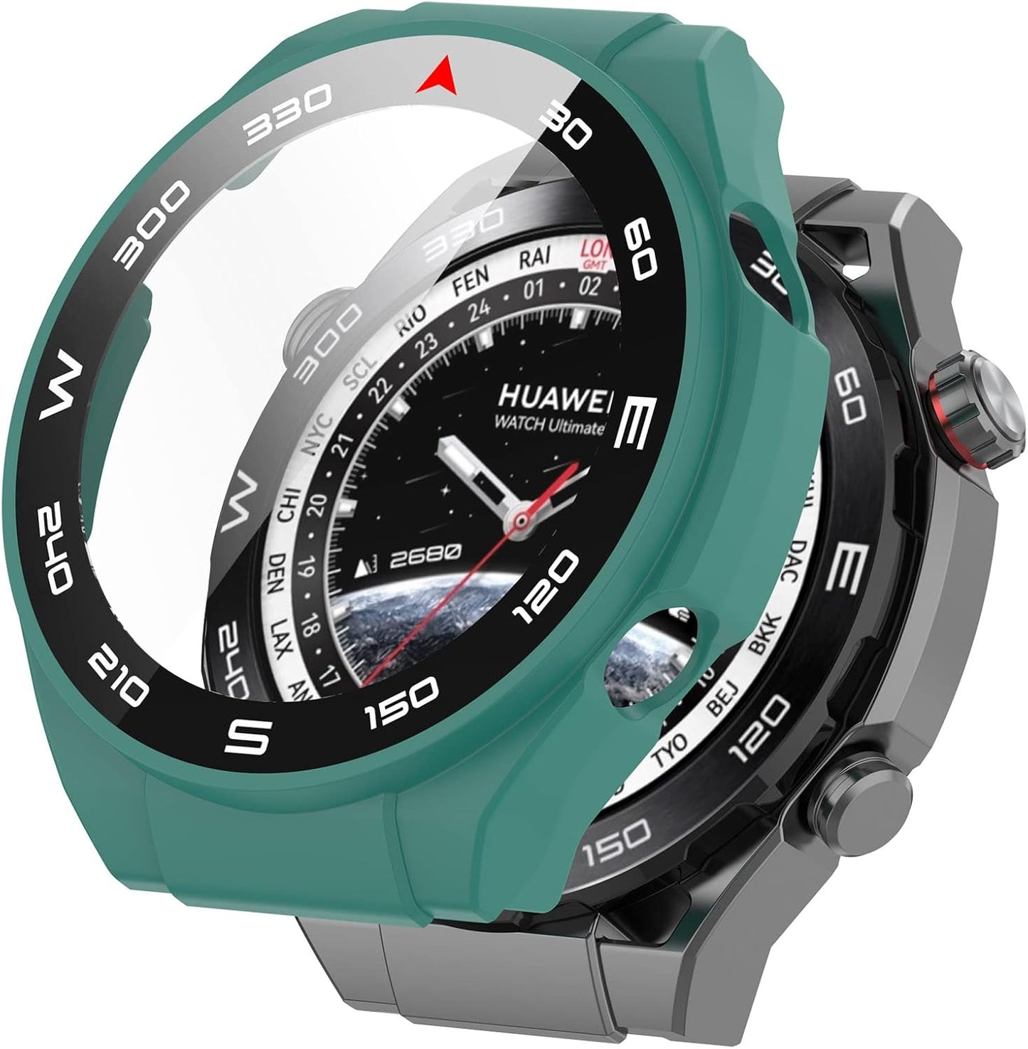 FitTurn PC+Tempered Glass Screen Protector Case for Huawei Watch Ultimate, Full Coverage Bumper (6 Pack)